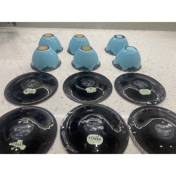 Vintage 12 pc Turkish coffee cups saucers Star of David Hand Made Hareli Israel - Picture 10 of 10